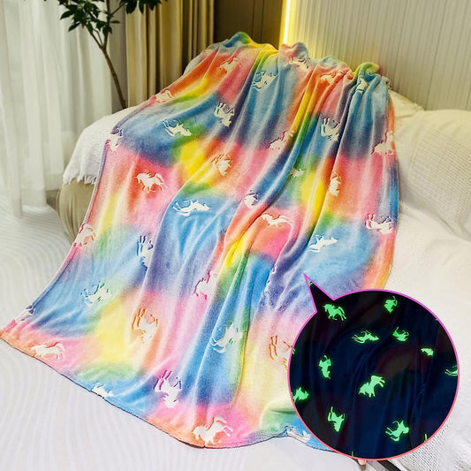 Glow In The Dark Throw Blanket, Blanket For Girls & Boys, Luminous Kids Blanket, Soft Blankets For 3,4,5,6,7,8,9,10 Year Old Girl Birthday Christmas Thanksgiving Gifts, 50 X 60 Inches
