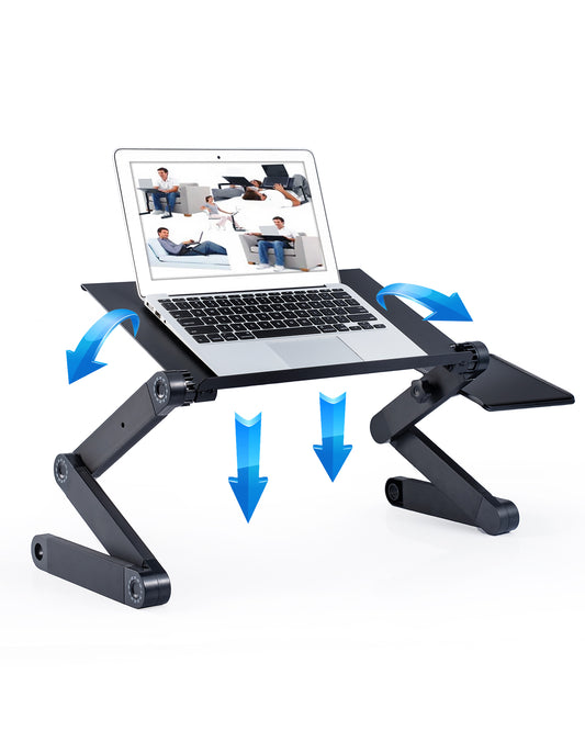Adjustable Laptop Stand, RAINBEAN Laptop Desk with 2 CPU Cooling USB Fans for Bed Aluminum Lap Workstation Desk with Mouse Pad, Foldable Cook Book Stand Notebook Holder Sofa