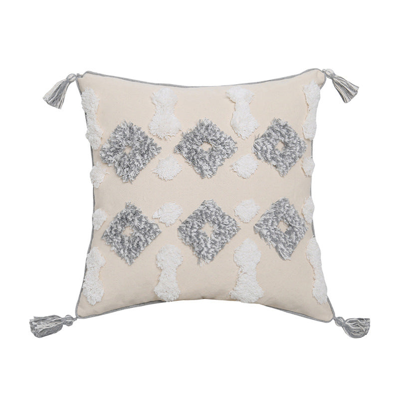 Hand-embroidered Tufted Throw Pillow Fringed Pillow Waist Pillow Case