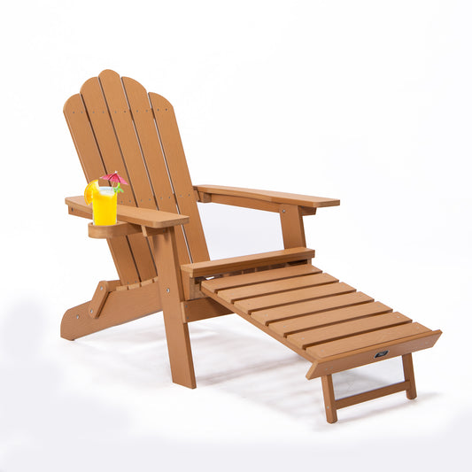 TALE Folding Adirondack Chair With Pullout Ottoman With Cup Holder, Oversized, Poly Lumber,  For Patio Deck Garden, Backyard Furniture, Easy To Install