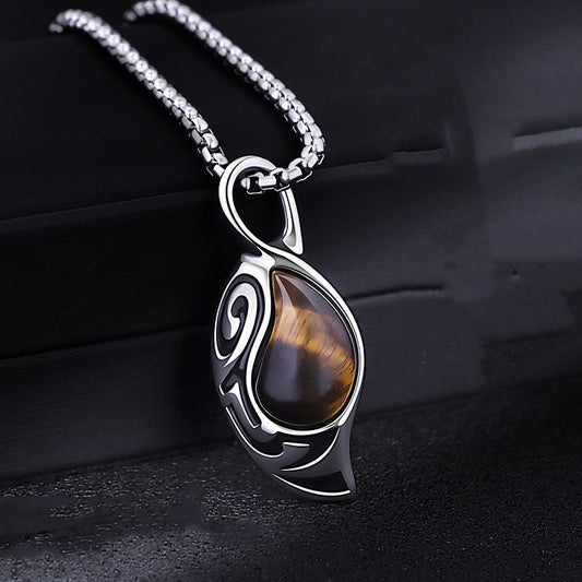 Simple Personality Tiger Eye Stone Men's Necklace