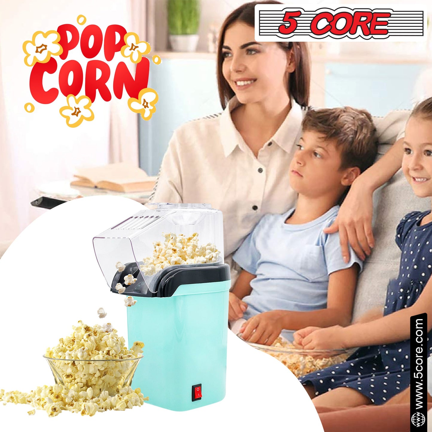 5Core Hot Air Popcorn Machine, 16 Cup, Electric Oil-Free Pop Corn