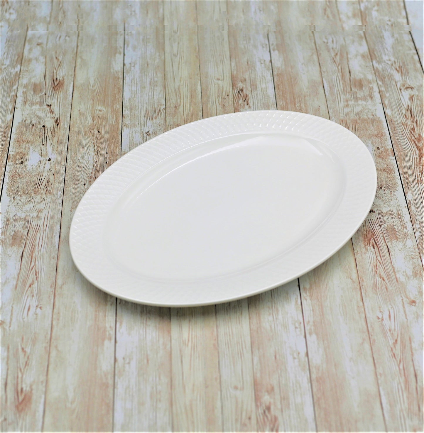 White Oval Platter With Embossed Wide Rim 14" inch X 10" inch |In Gift
