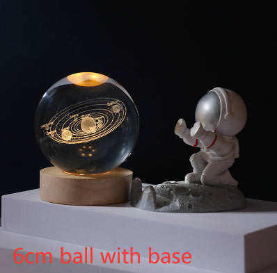 3D Crystal Ball Night Light Solar System Cosmic Theme LED Decoration Light Wooden Base Astronomy Nightlights Birthday Gift