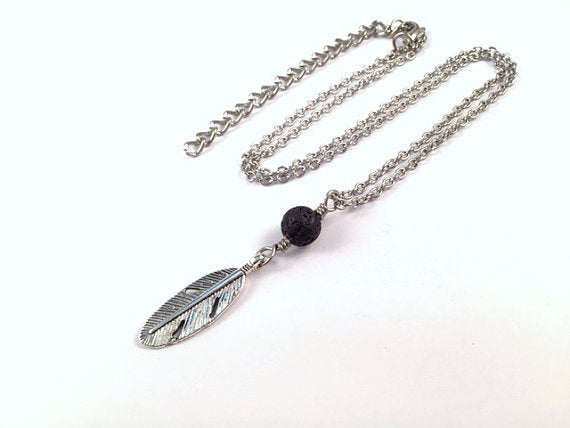 Silver Lava Bead and Leaf Diffuser Necklace