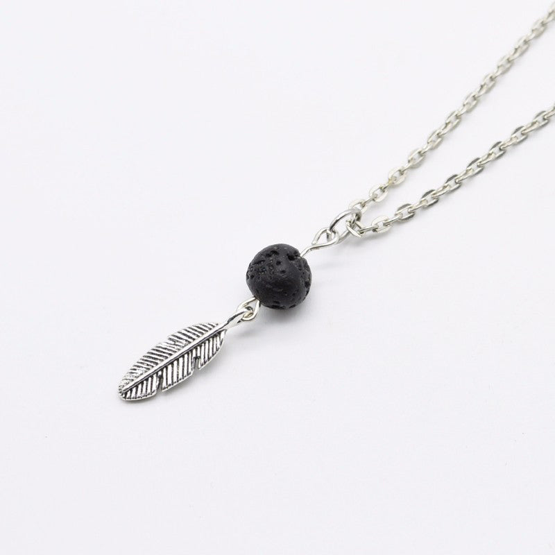 Silver Lava Bead and Leaf Diffuser Necklace