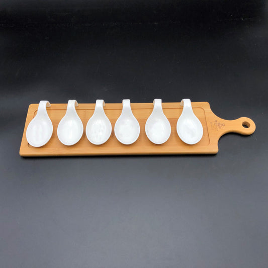Small Party Serving Tray With 6 Shooter Spoons On An 18 Inch Bamboo