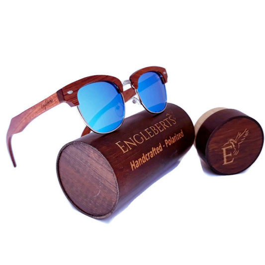 100% Real Brazilian Pear Wood Sunglasses With Ice Blue Lenses and