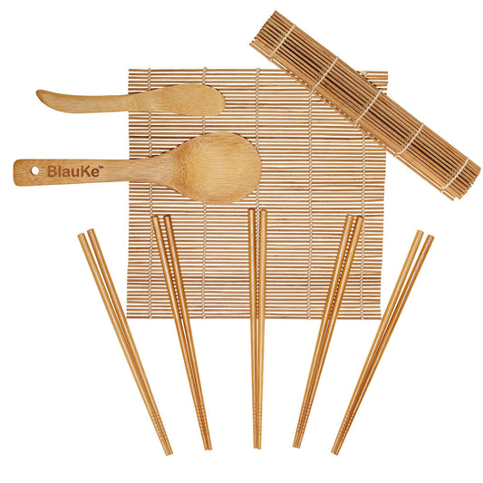Bamboo Sushi Making Kit with 2 Sushi Rolling Mats, 5 Pairs of Reusable