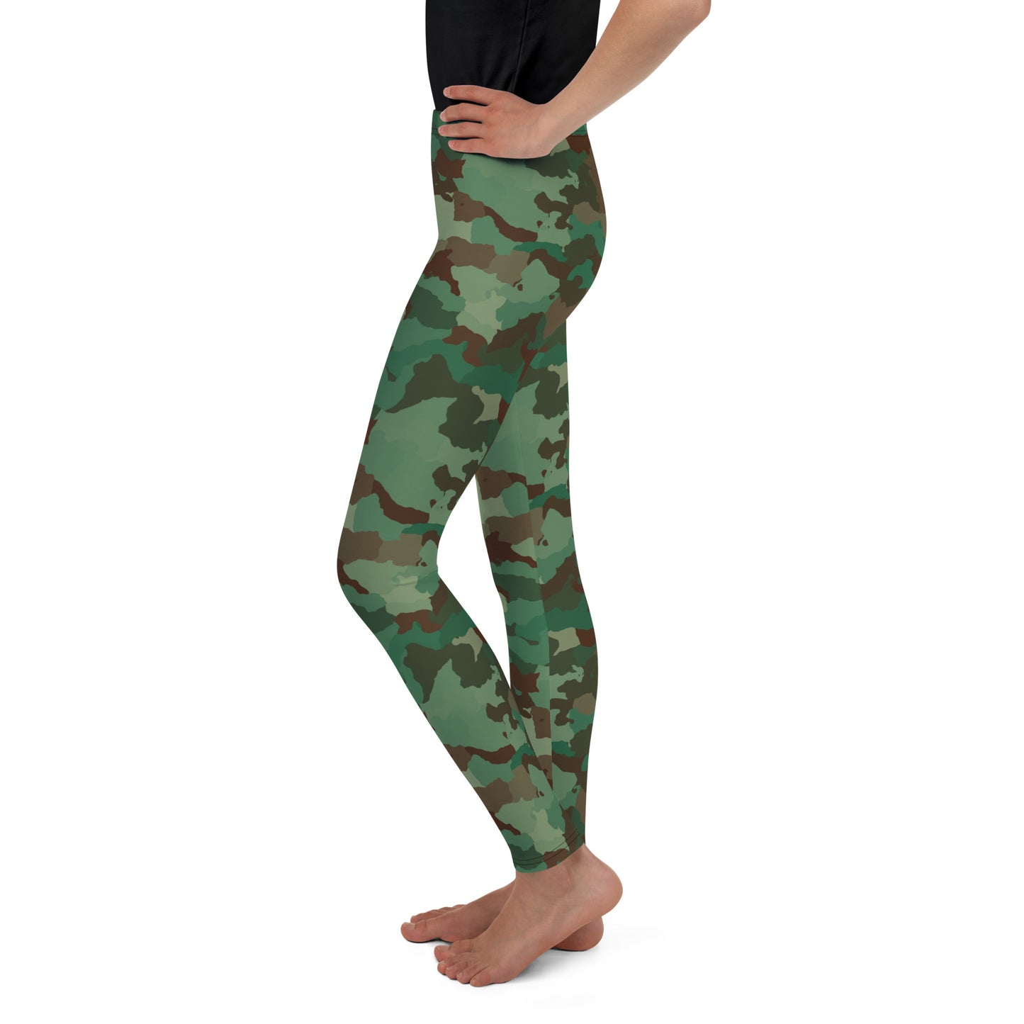 Youth Leggings - Green Brown & Black Camouflage