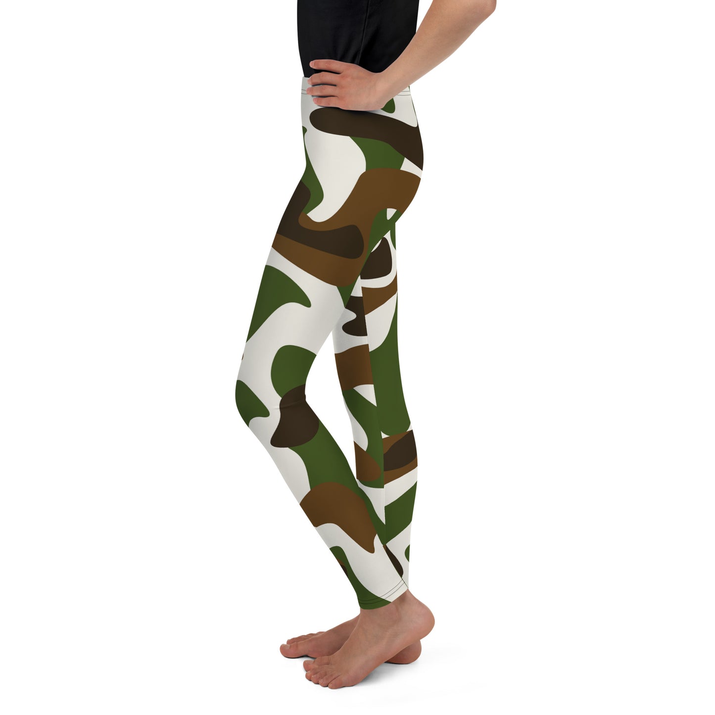 Youth Leggings - Green White & Brown Camouflage