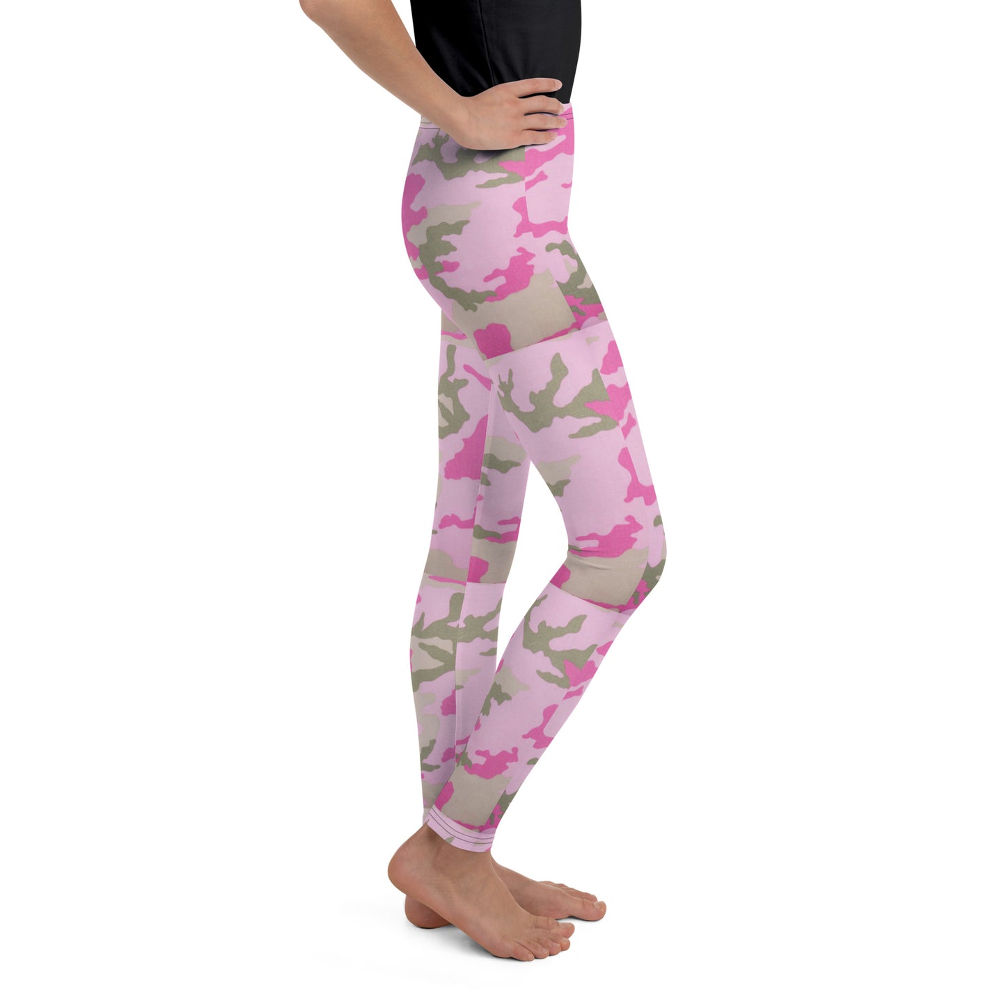 Youth Leggings - Pink Green Camouflage