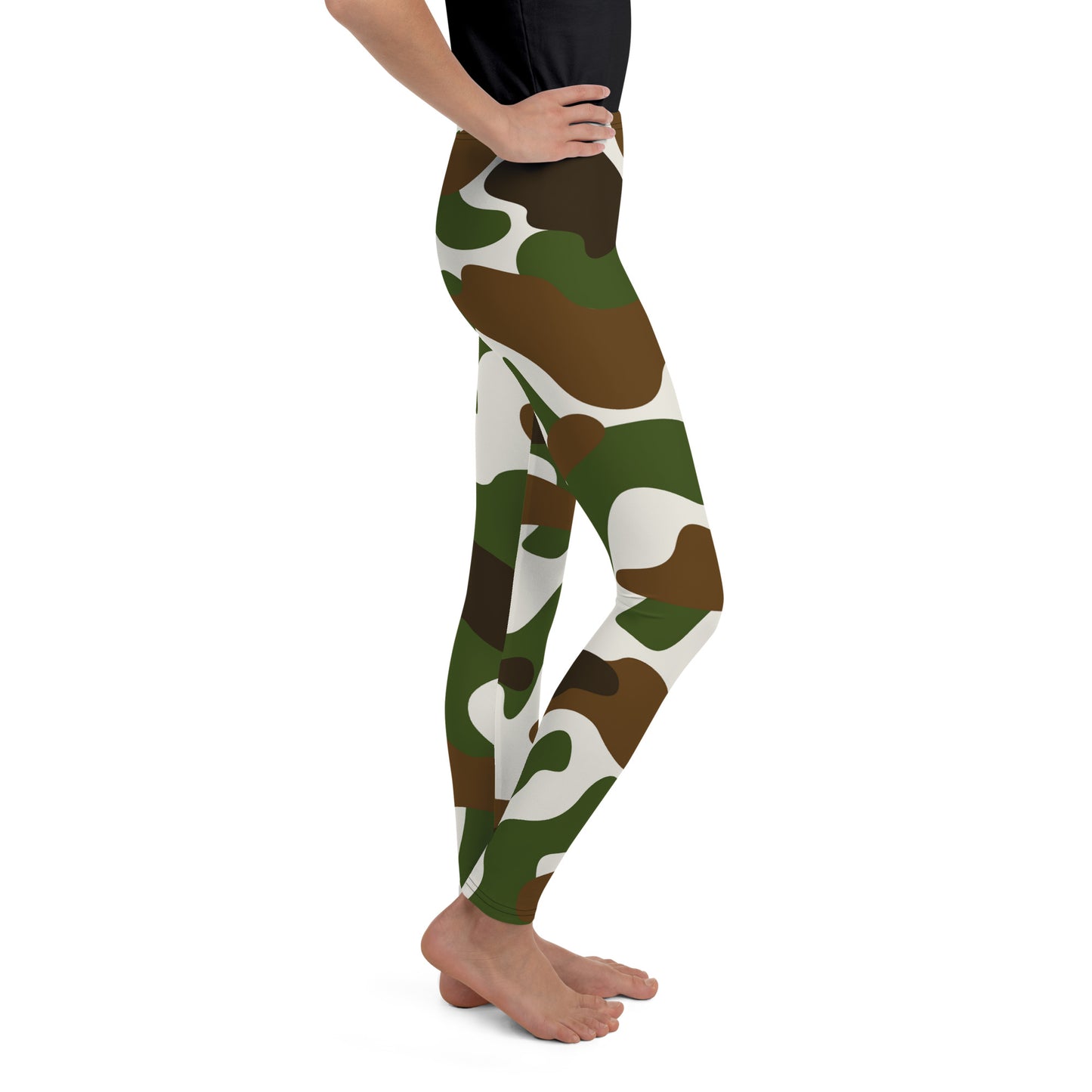 Youth Leggings - Green White & Brown Camouflage