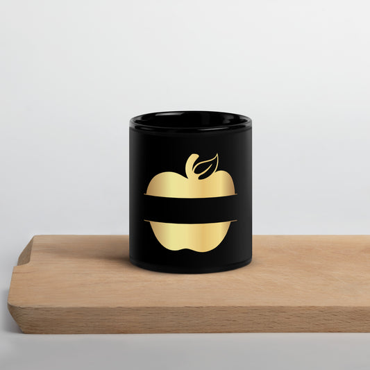 Black Glossy Mug - Teacher Golden Open Apple
