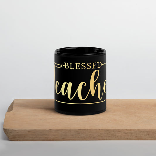 Black Glossy Mug - Blessed Teacher in Gold