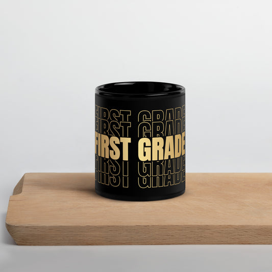 Black Glossy Mug - Teacher First Grade in Gold