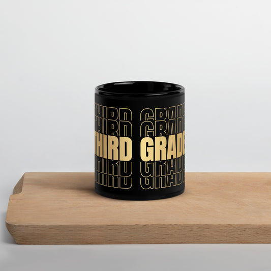 Black Glossy Mug - Teacher Third Grade in Gold