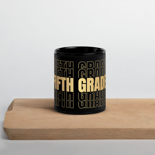 Black Glossy Mug - Teacher Fifth Grade in Gold