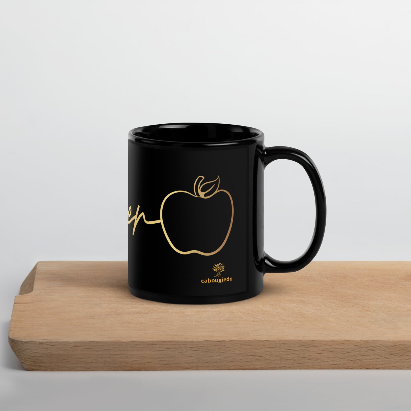 Black Glossy Mug - Teacher with Gold Apple