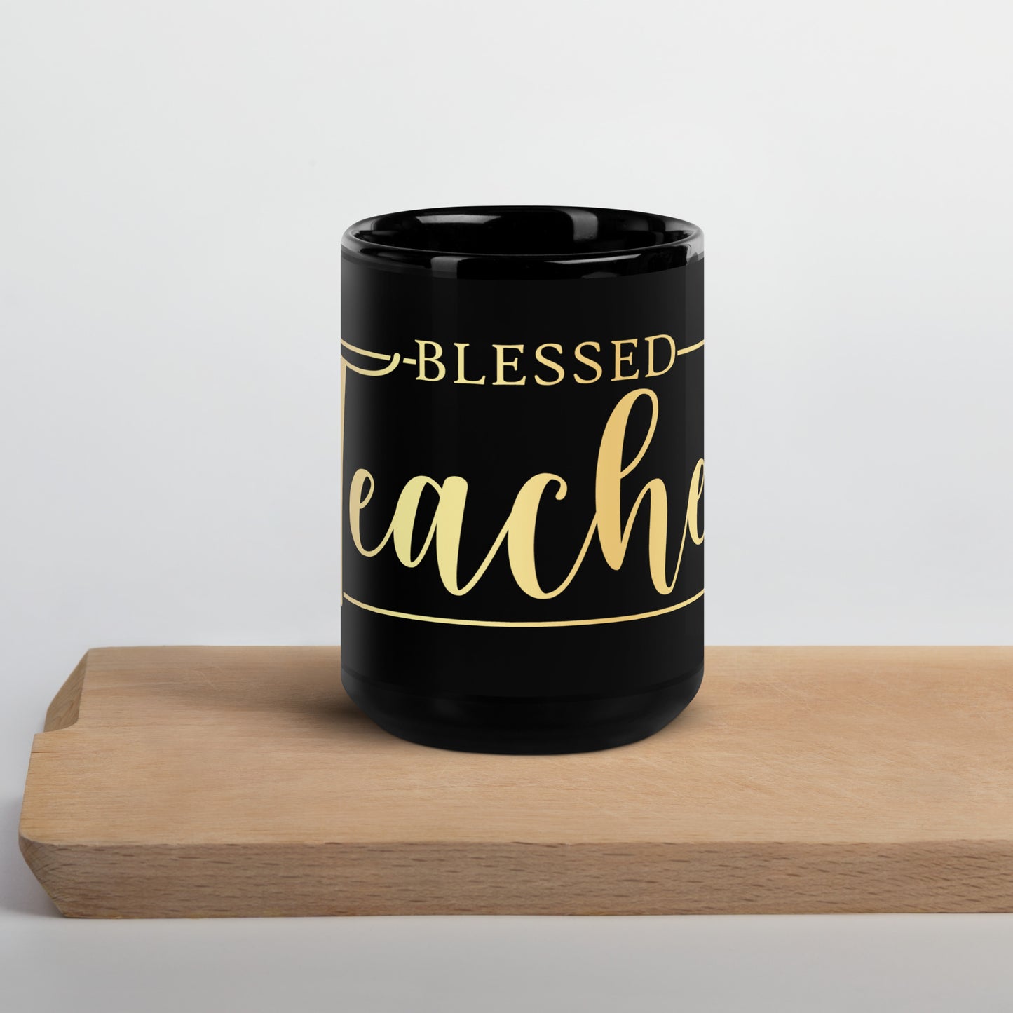 Black Glossy Mug - Blessed Teacher in Gold