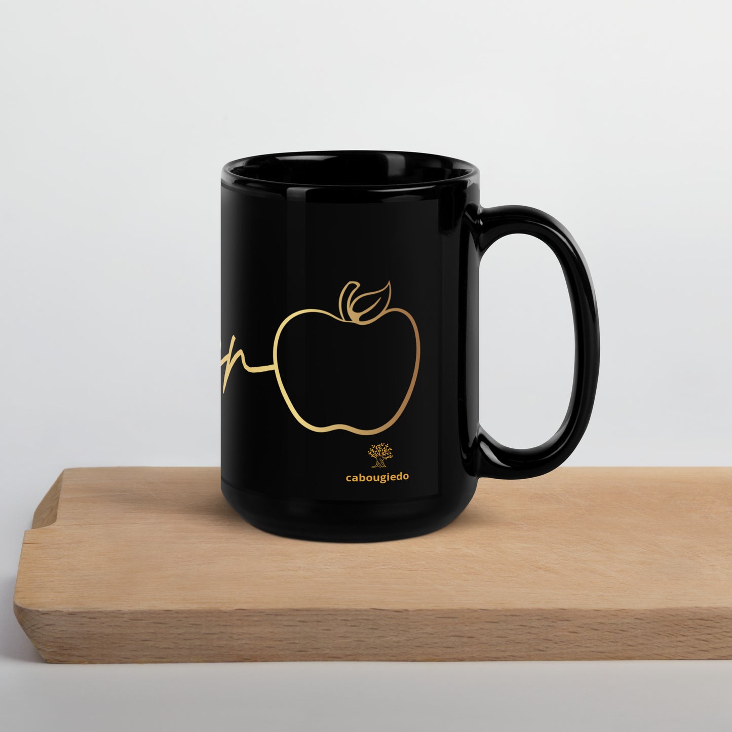 Black Glossy Mug - Teacher with Gold Apple