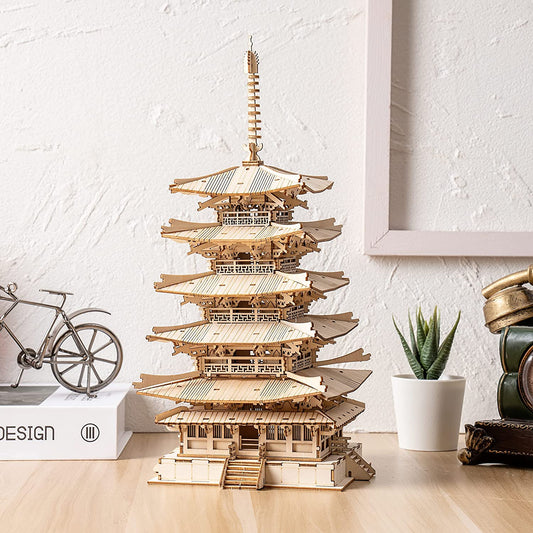 Robotime Five-storied Pagoda 3D Wooden Puzzle Toys For Children Kids Birthday Gift