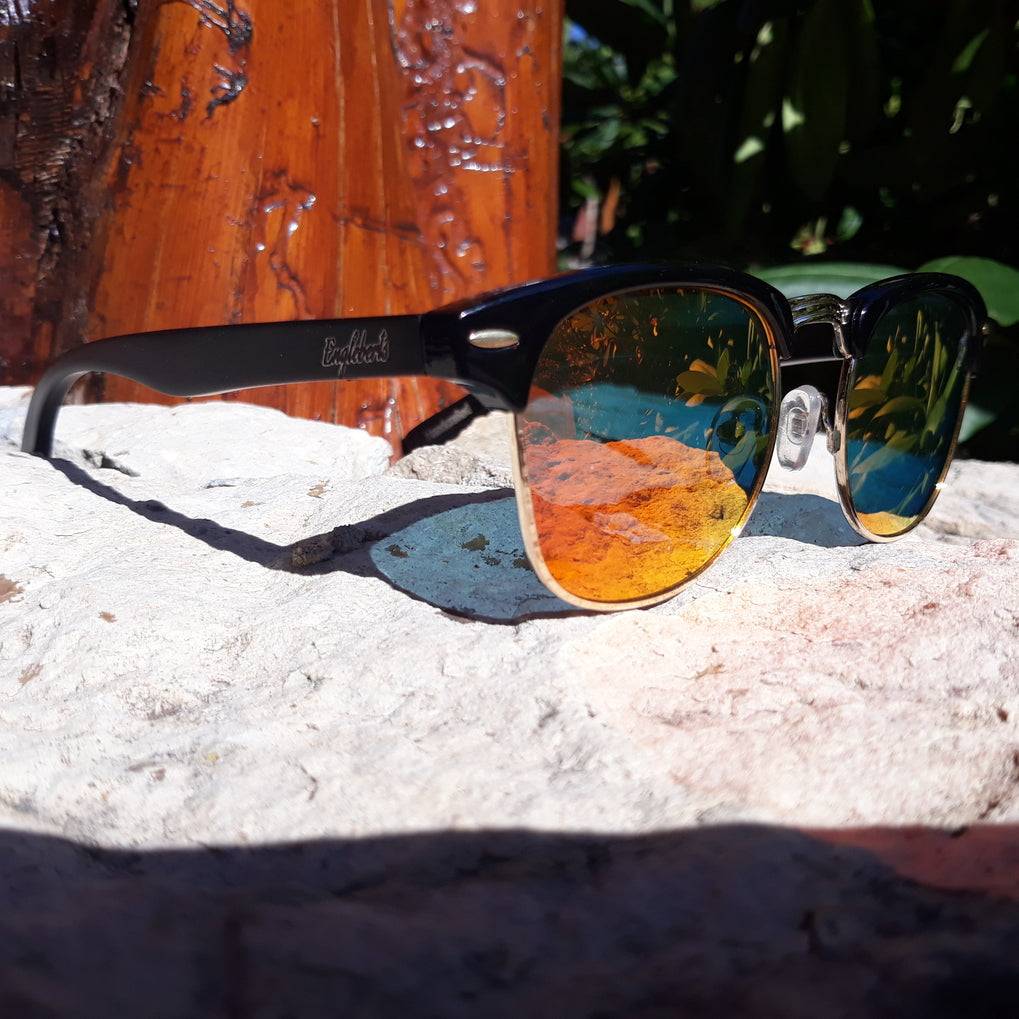 Black Bamboo Club Sunglasses, Polarized Sunset Lenses, HandCrafted