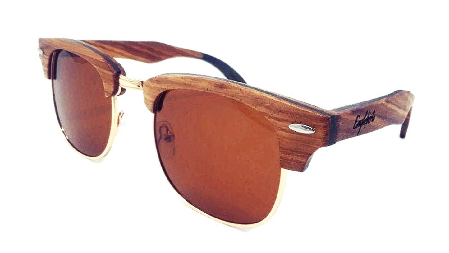 Real Ebony and ZebraWood Sunglasses With Bamboo Case, Tea Polarized