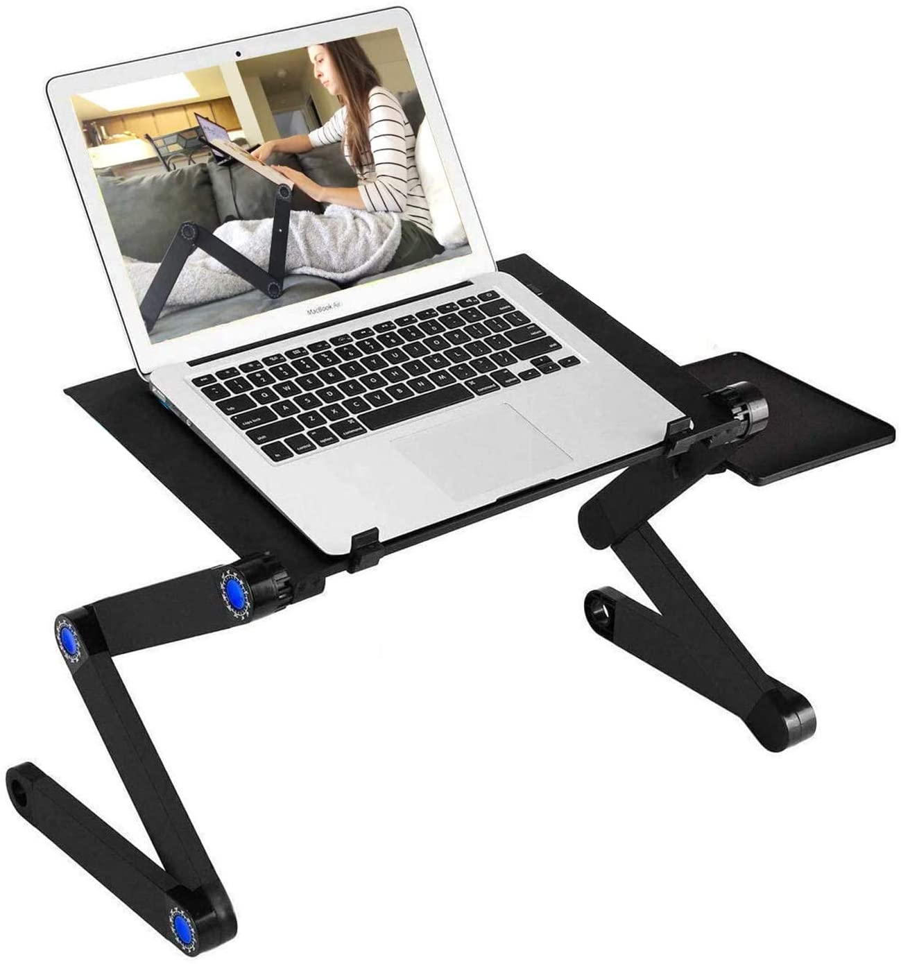 Adjustable Laptop Stand, RAINBEAN Laptop Desk with 2 CPU Cooling USB Fans for Bed Aluminum Lap Workstation Desk with Mouse Pad, Foldable Cook Book Stand Notebook Holder Sofa