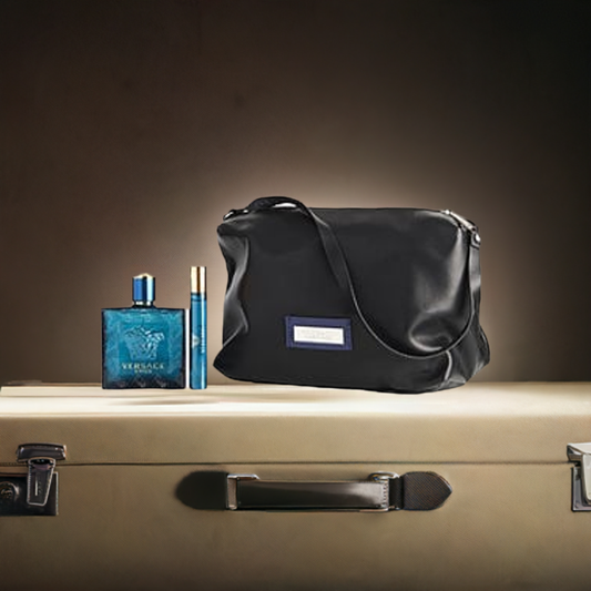 Versace Eros 3pcs Gift Set Eau De Toilette Spray 3.4 oz & Eau De Toilette Spray 0.33 oz Mini & Toiletry Bag by Gianni Versace