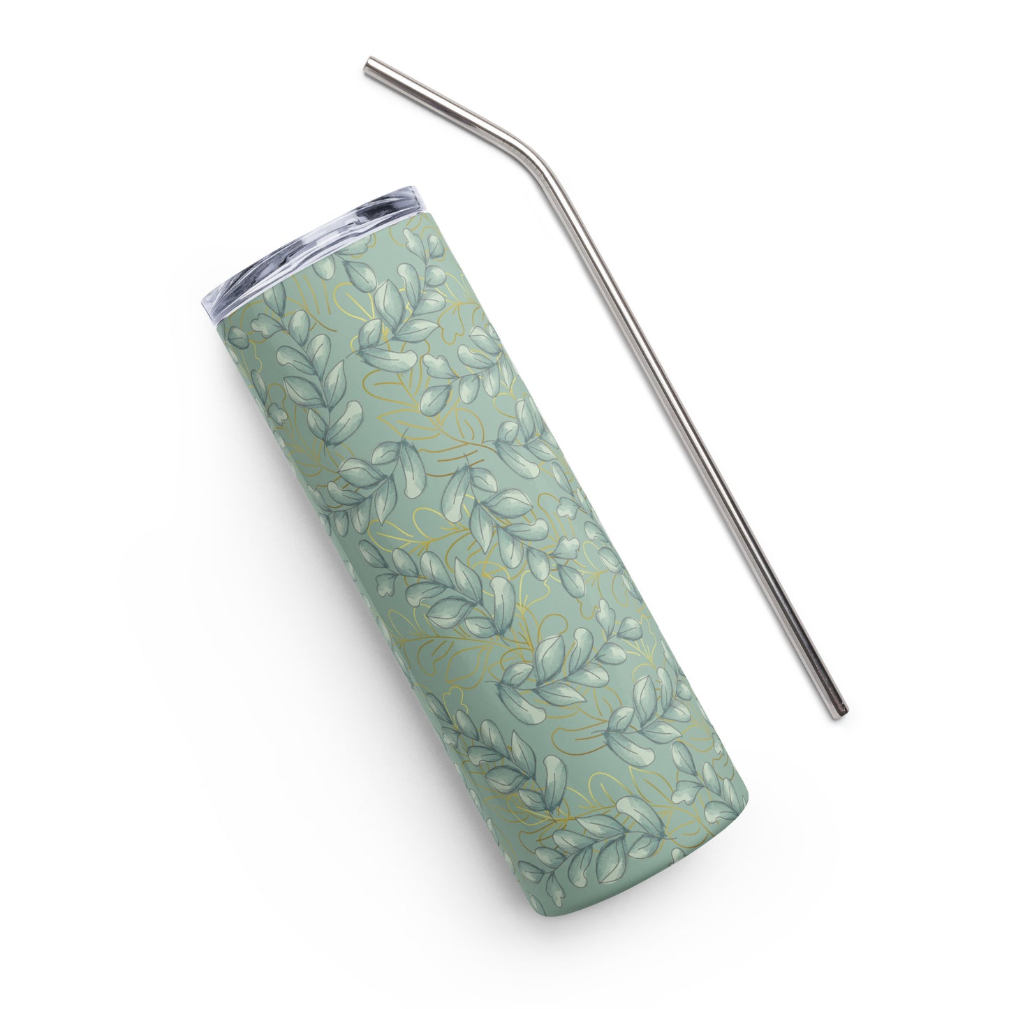 Stainless steel tumbler - CaBougieDo Green & White Leafs