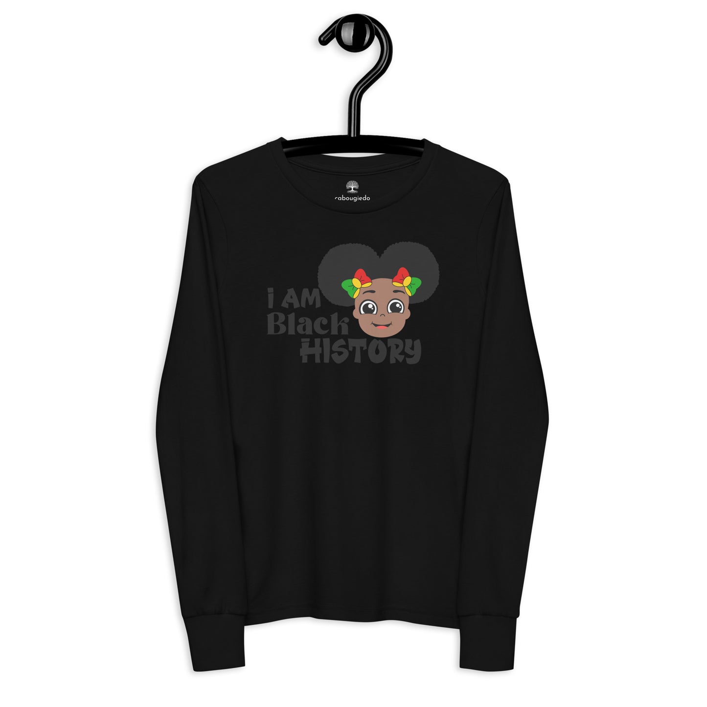 Youth long sleeve tee - (I Am Black History (Girl with Afro Puffs)