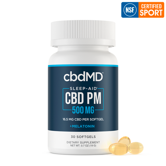 CBD PM Softgel Capsules 500 MG Sleep Aid- 30 COUNT (NSF Certified for Sport)