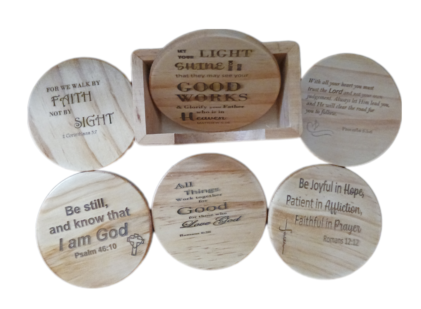 CaBougieDo 6 Pack Prayer Coasters & Wooden Holder